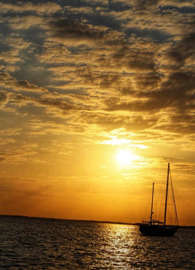 Notecard ~ Out & About Boat at Sunset