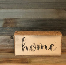 Load image into Gallery viewer, Farmhouse Style home block sign ﻿﻿﻿Farmhouse Style ﻿home ﻿﻿﻿sign stenciled wooden block w/twine frame painted with Wise Owl Chalk Synthesis Paint (Antique Villa) block and (Black) stencil. Signed by me (artist).❤️