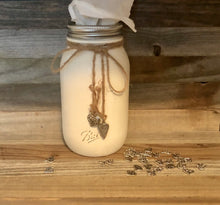 Load image into Gallery viewer, Kleenex Holder (Ball Mason Jar) Used Wise Owl (Antique Villa) Chalk Synthesis Paint on this Ball Mason Jar Kleenex Holder Tied w/Twine Bow &amp; Heart Accent Charms.❤️