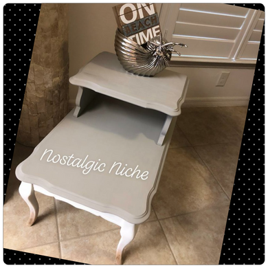 Coastal Style End Table Wise Owl Chalk Synthesis Paint (Gray Linen Ombre into Antique Villa w/natural tip feet), sealed with Wise Owl Matte Varnish.   28” long x 19 1/4” wide x 22” tall + shipping* ONLY IN THE 48 CONTIGUOUS UNITED STATES*Please message me for an exact shipping quote, be sure to include your zip code.  Shipping large pieces usually takes anywhere from 2-6 weeks.  Local pick up is available in Naples FL area~PLEASE NOTE~ALL SALES ARE FINAL.  There are no refunds after 48 hours of