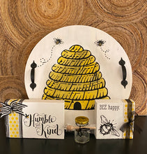 Load image into Gallery viewer, Bee’s Knees Collection ~ BEE Hive Serving Tray This 18” round white washed Bee’s Knees Collection BEE HIVE SERVING TRAY is a great addition to your Kitchen or Patio.  Design in Chalkology Paste Black Velvet and Bumblebeesealed in Wise Owl (Food Safe) Furniture Tonic