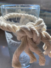 Load image into Gallery viewer, COAS⚓️AL COLLECTION ~ Etched Fish Glass Vase This COAS⚓️AL  COLLECTION cylinder Etched Glass Fish Design Vase (3 1/2” x 6”) is embellished with a cotton knotted rope with frayed ends.  What a unique addition to your Home Décor...add flowers, driftwood pieces or shells